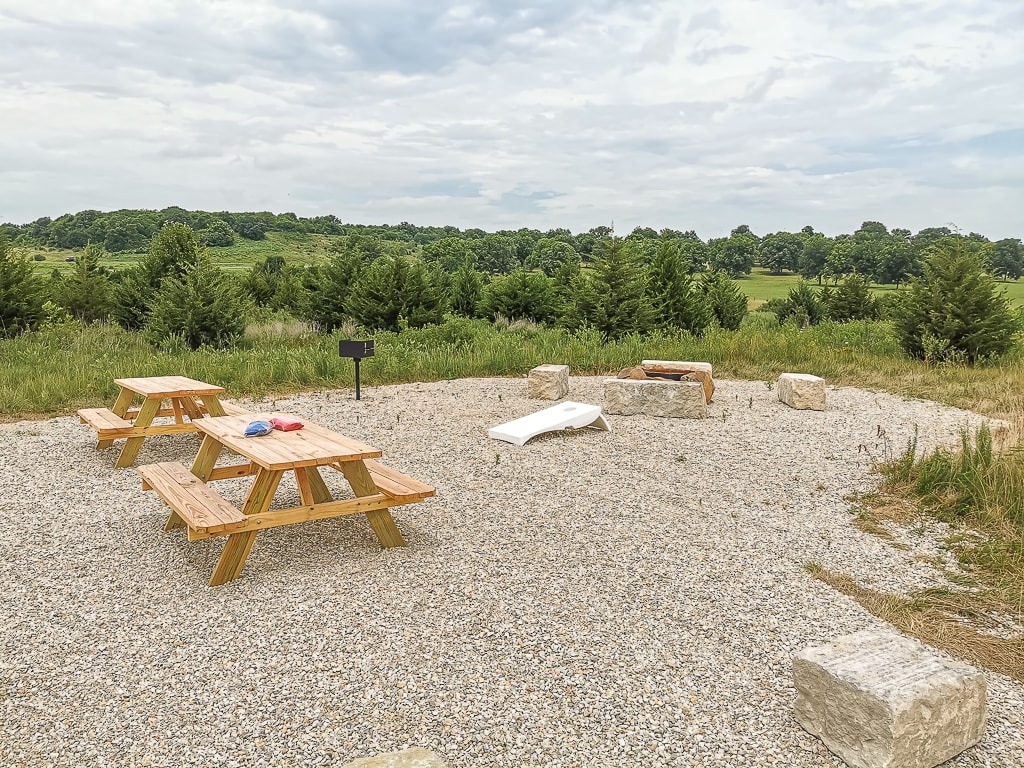Spacious covered area with picnic tables