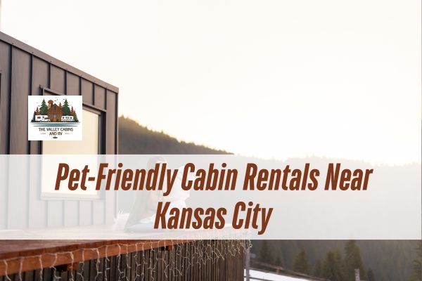 Woman-relaxing-with-her-dog-on-a-cabin-deck-overlooking-snowy-mountains-with-a-caption-Pet-Friendly-Cabin-Rentals-Near-Kansas-City