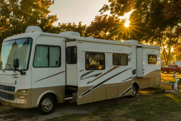 Peaceful RV parking at sunset