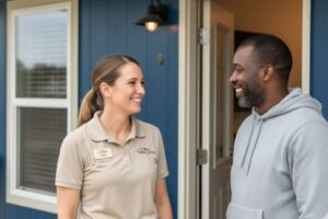 customer-and-staff-talking-smiling-outside-the-cabin