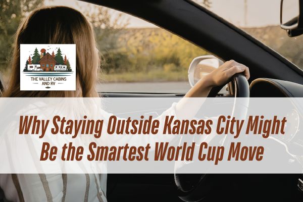 woman driving in the road with a caption Why Staying Outside Kansas City Might Be the Smartest World Cup Move